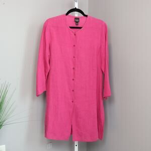 Eileen Fisher Raspberry Pink Linen Tunic Top Size M